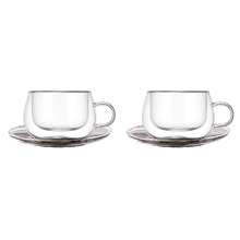 Littleton Double Wall Glass Cups & Saucers (Set of 2)