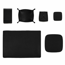 6 Piece Black Artisan Genuine Leather Desk Set