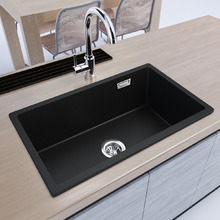 Black W73 x D42cm Granite Single Kitchen Sink Bowl