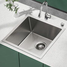 Deso 440mm Single Satin Brush Kitchen Sink with Button-controlled Basket Waste