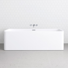 Eugene Rectangle Acrylic Back to Wall Bath with Overflow