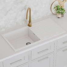 Chenal 1000mm Single White Granite Composite Kitchen Sink with Drainer