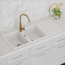 Chenal 1160mm Double White Granite Kitchen Sink with Drainer