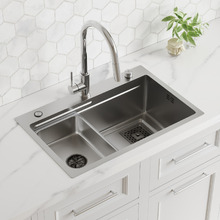 Deso 680mm Single Stainless Steel Kitchen Sink with Button-controlled Basket Waste