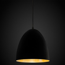 Egg Ceiling Light in Black with Beaten Brass Finish