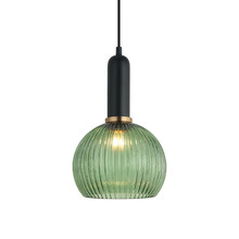 Vintaj Ribbed Glass & Iron Pendant Light