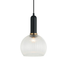 Vintaj Ribbed Glass & Iron Pendant Light