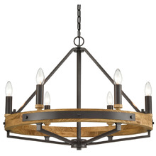 Corey Iron & Oak Wood 6 Light Pendant