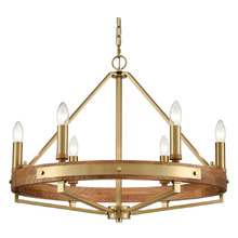 Corey Iron & Oak Wood 6 Light Pendant