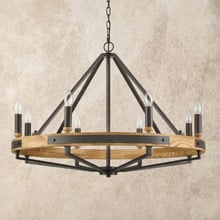 Corey Iron & Oak Wood 8 Light Pendant