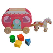 Q Toys 5 Piece Horse Rubberwood Sorting Cart & Blocks Set