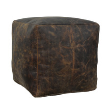 Brown Vintage-Style Austin Leather Ottoman