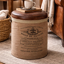 Francia Canvas & Goat Leather Ottoman