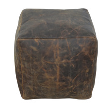 Brown Vintage-Style Austin Leather Ottoman