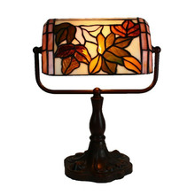 Floral Rust Stained Glass Banker Table Lamp