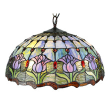 Dutch Iris Lilac Leadlight 3 Light Pendant