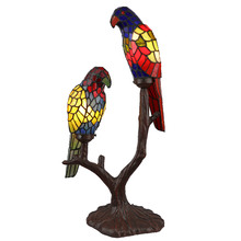 Pair Parrot Tiffany Glass Table Lamp