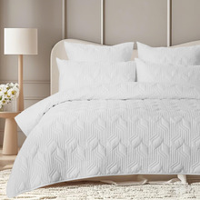 White Cotton-Blend Textured Coverlet Set
