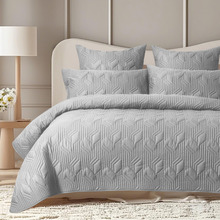 Grey Cotton-Blend Textured Coverlet Set