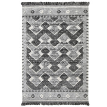 Cream Mono Tribal Carved Lines Anthracite Rug