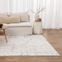 White & Beige Velour Machine Washable Rug