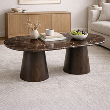 Olivia Oval Marble-Look Coffee Table