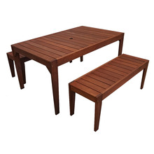 4 Seater Lazio Shorea Wood Outdoor Dining Table & Backless Bench Set