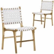 Cassie Woven Leather & Teak Dining Chairs (Set of 2)