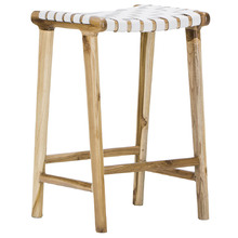 66cm Cassie Leather & Teak Counter Stool