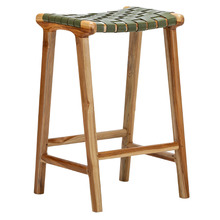 66cm Cassie Leather & Teak Counter Stool