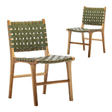 Cassie Woven Leather & Teak Dining Chairs (Set of 2)