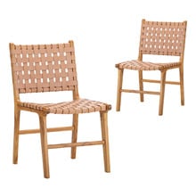 Cassie Woven Leather & Teak Dining Chairs (Set of 2)