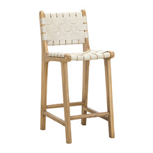 66cm Cassie Cowhide Leather & Teak Wood Counter Stool