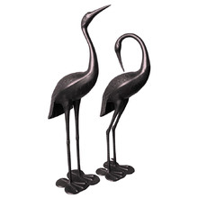 2 Piece Crane Couple Metal Statue Set
