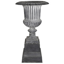 Grey Venetian Fluted Cast Iron Urn & Base