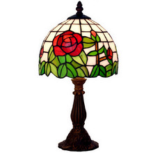 37cm Red Rose Tiffany-Style Mini Table Lamp