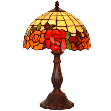 48cm Red Rose Tiffany-Style Bedside Lamp
