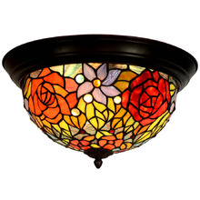 Rose Stained Glass Tiffany Flush Mount Ceiling Light