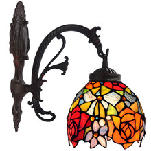 Red Floral Tiffany-Style Wall Sconce