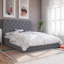 Grey Oxford Gas Lift Storage Bed Frame
