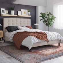 Beige Kylie Buttoned Upholstered Bed Frame