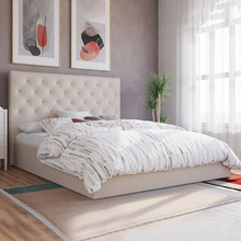 Beige Oxford Gas Lift Storage Bed Frame
