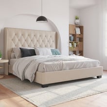 Beige Harlow Winged Bed Frame