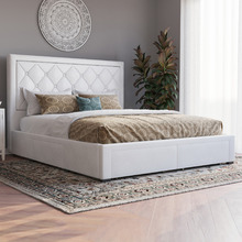 White Miles Faux Leather Bed Frame with Storage
