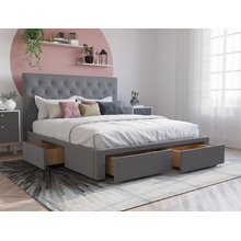 Grey Oxford Upholstered Bed Frame with Storage