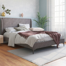 Grey Zheng Velvet Bed Frame with Black Legs