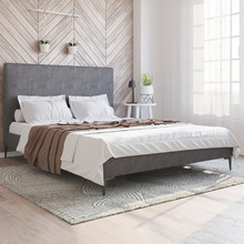 Grey Rykkie Velvet Bed Frame with Black Legs