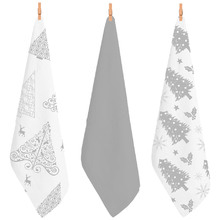 3 Piece Silver Christmas Tree Cotton Teatowel Set