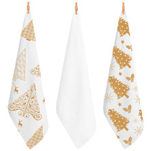 3 Piece Gold Christmas Tree Cotton Teatowel Set