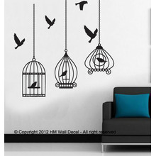 Cutie Birds Cages Wall Art Decal